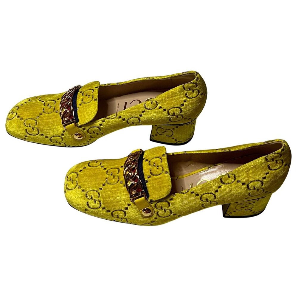 Gucci Yellow Velvet GG Marmont Block Heel Pumps – Size 41 100% Authentic New - Picture 2 of 16